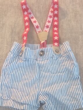 Blue & White Shorts with Red Star Suspenders Cat & Jack 18 Months Patriotic